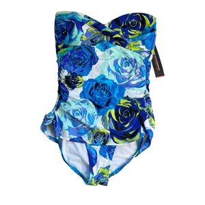 Jantzen NWT Vintage One Piece Size 12 Blue Floral Shaping Swimsuit